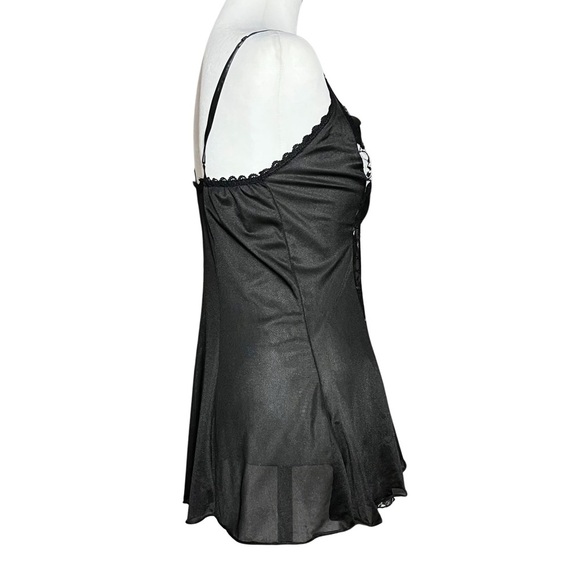 80s 90s Vintage Black Faux Teddy Sheer Lace Slip Dress. Small. Gothic Whimsigoth - Picture 5 of 9